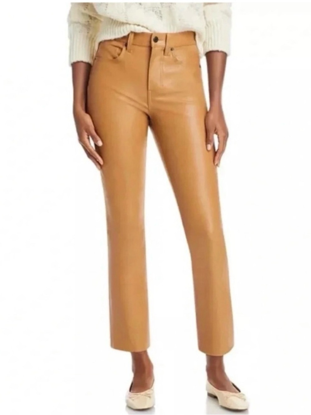 Veronica Beard Carolyn Baby Boot High Rise Vegan Leather Pants Camel